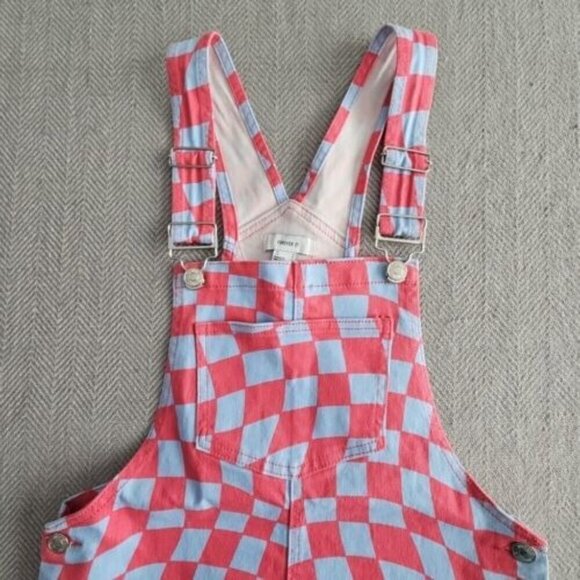 Forever 21 Denim Bib Overall Dress Women's Small Pink and Gray Checkerboard - Picture 3 of 10